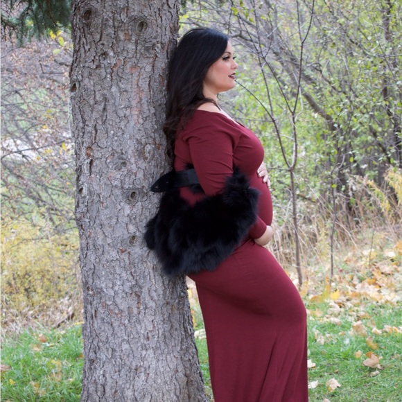 burgundy wine stretch maternity photoshoot dress XL - Picture 1 of 3